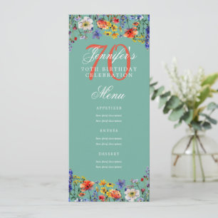 Convite Teal do menu de Festa de aniversário Floral Elegan