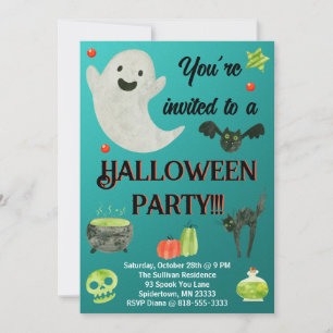 Convite Teal do Partido das Halloween e Verde