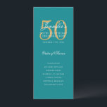 Convite Teal Dourado 50º Programa de Festa de aniversário<br><div class="desc">Design de "Programa de Festa de aniversário" elegante com uma tipografia de script sofisticada com texto personalizado.</div>