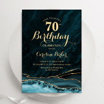 Convite Teal Dourado Agate Marble 70 Birthday<br><div class="desc">Convite de aniversário de 70 de chá e de ouro agata. Elegante design moderno com cor azul-d-água azul-turquesa agate marble background, faux glitter gold e typografia script font. Trendy convida o cartão perfeito para uma comemoração de dia das mulheres na moda. Impressos convites Zazzle ou modelo de impressão digital instantânea...</div>
