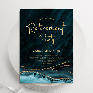 Convite Teal Dourado Agate Retirement Party