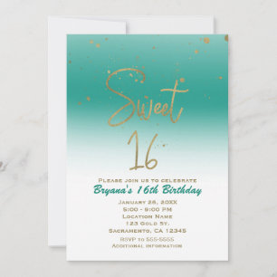 Convite Teal & Dourado Modern Glam SWEET 16 Festa de anive