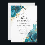 Convite Teal Dourado Sparkle Rosa aniversário de 40 anos<br><div class="desc">Aniversário de 40 anos de Rosas de vestimenta Dourada e Teal,  Convite de festas floral mais elegante em nossa loja! Consulte a coleção correspondente em nossa loja</div>