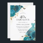 Convite Teal Dourado Sparkle Rosa aniversário de 40 anos<br><div class="desc">Aniversário de 40 anos de Rosas de vestimenta Dourada e Teal,  Convite de festas floral mais elegante em nossa loja! Consulte a coleção correspondente em nossa loja</div>
