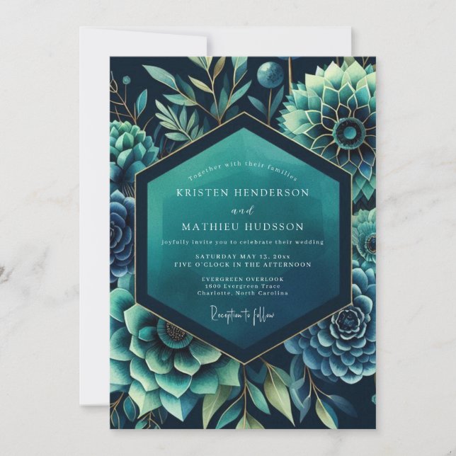 Convite Teal Dramatic Botanical Wedding (Frente)