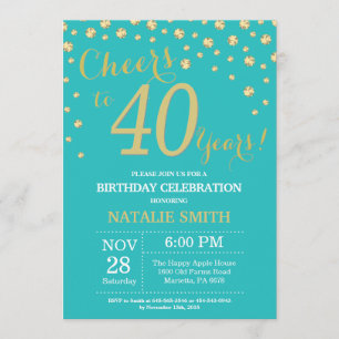 Convite Teal e aniversário de 40 anos-Diamante Dourado