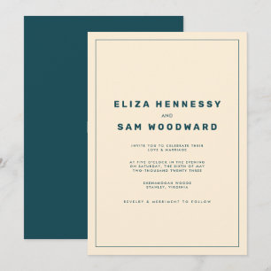 Convite Teal e Beige Wes Anderson inspiraram casamento