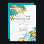 Convite Teal e Dourada praia tropical Bat Mitzvah<br><div class="desc">Chamado teal - turquesa e dourado com folha de folhas tropicais cor d'água,  bat mitzvah,  concebido para ser rápida e facilmente personalizado de acordo com as suas especificações de evento.</div>