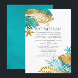 Convite Teal e Dourada praia tropical Bat Mitzvah<br><div class="desc">Chamado teal - turquesa e dourado com folha de folhas tropicais cor d'água,  bat mitzvah,  concebido para ser rápida e facilmente personalizado de acordo com as suas especificações de evento.</div>