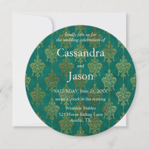 Convite Teal e Dourado Casamento