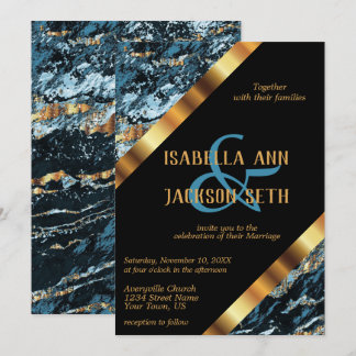 Convite Teal e Dourado Marble