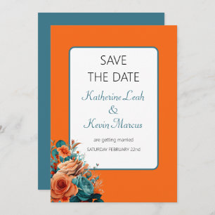 Convite Teal e Orange Floral salvam o casamento