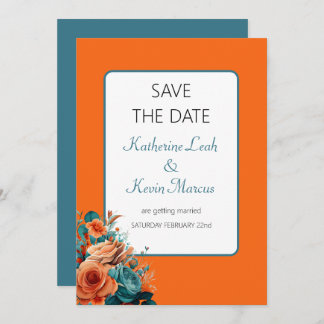 Convite Teal e Orange Floral salvam o casamento