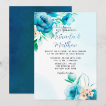 Teal e Peach Watercolor Florals Casamento Invitati