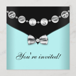 Convite Teal e Silver Bowm Doce 16 Convidam