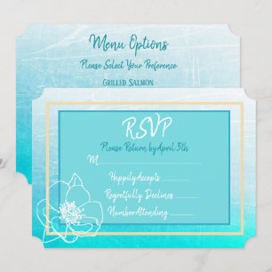Convite Teal e Turquesa Azul Flor Branca Casamento RSVP
