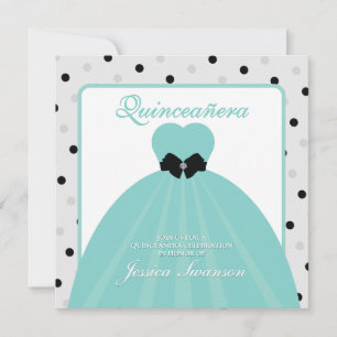 Convite Teal Elegante e Palhaço Formal Negro Quinceañera