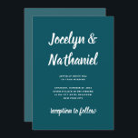 Convite Teal escuro | Script Simples e Moderno<br><div class="desc">Este simples e minimalista convite para o casamento apresenta um sólido fundo colorido de pele escura,  com um tom mais claro e coordenado nas costas,  e uma tipografia ousada moderna.</div>