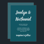 Convite Teal escuro | Script Simples e Moderno<br><div class="desc">Este simples e minimalista convite para o casamento apresenta um sólido fundo colorido de pele escura,  com um tom mais claro e coordenado nas costas,  e uma tipografia ousada moderna.</div>
