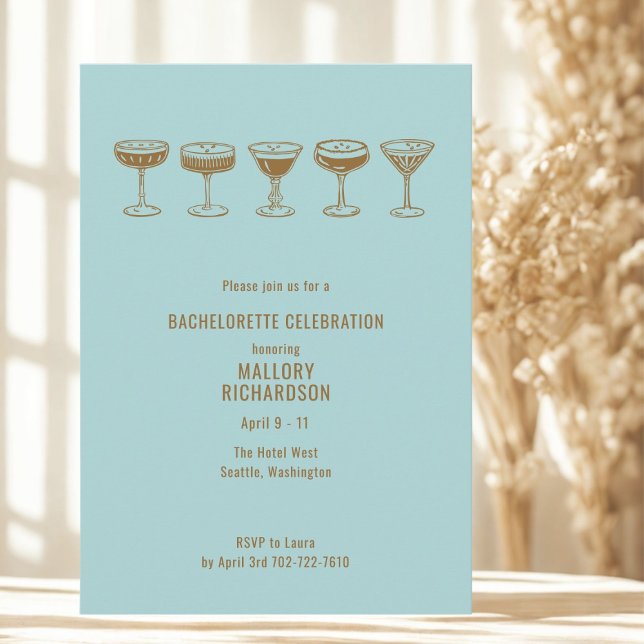 Convite Teal Espresso Martini - Bachelorette com código QR (Criador carregado)