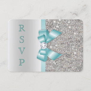 Convite Teal Faux Arco Silver Sequins Diamond RSVP