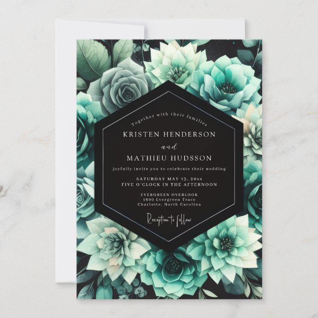 Convite Teal Floral Bloom Wedding (Frente)