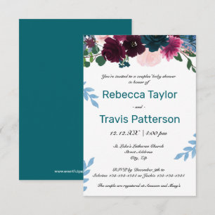 Convite Teal Floral Blooms - Chá de fraldas 3x5 de Casais