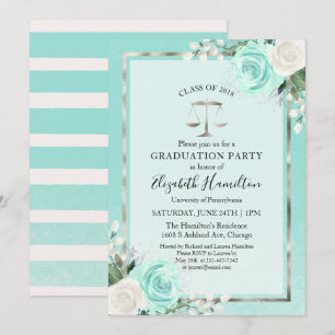 Convite Teal Floral da Festa de formatura de Direito