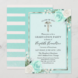 Convite Teal Floral do Partido dos Formando na Faculdade d