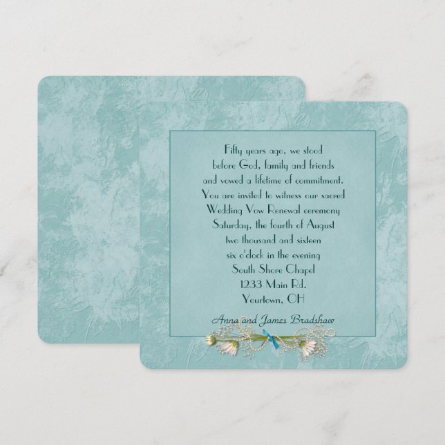 Convite Teal Floral Embossed Wedding Vow Renewal (Frente/Verso)