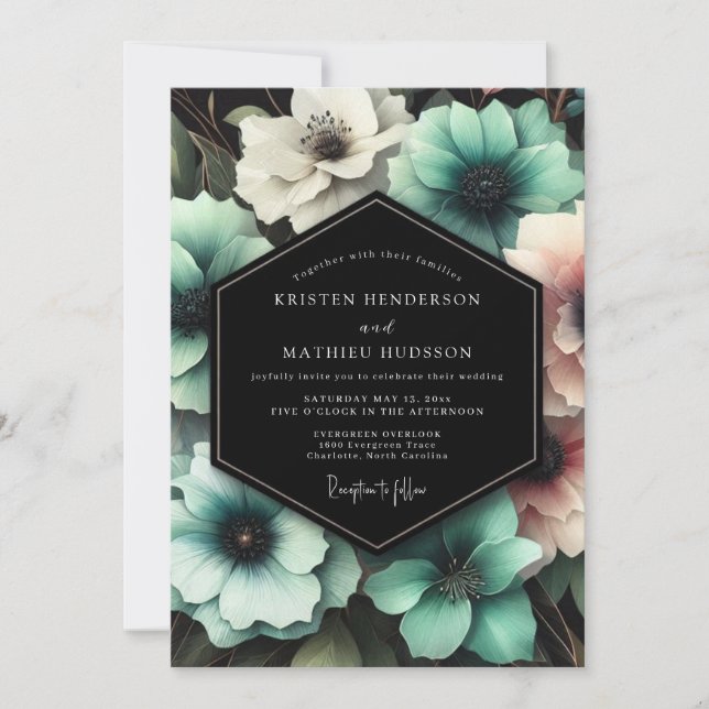 Convite Teal Floral Enchantment Wedding (Frente)