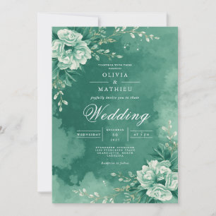 Convite Teal Floral Flourish Wedding