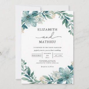 Convite Teal Floral Lush Casamento Flourish