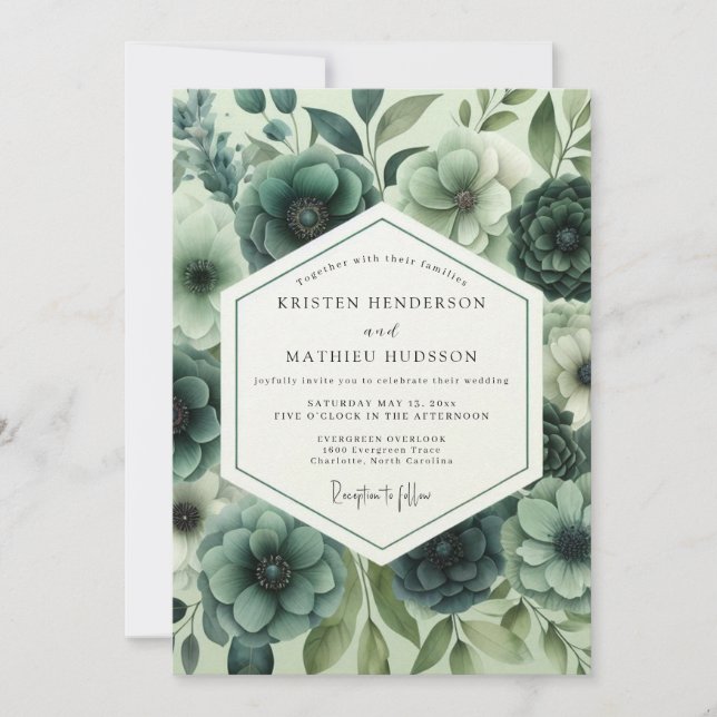 Convite Teal Floral Opulent Romance Wedding (Frente)