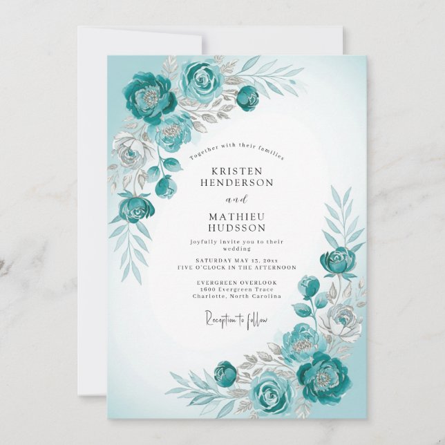 Convite Teal Frosty Winter Wedding (Frente)