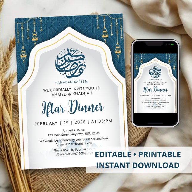 Convite Teal Geometric Arch Ramadan Iftar Invitation (Criador carregado)