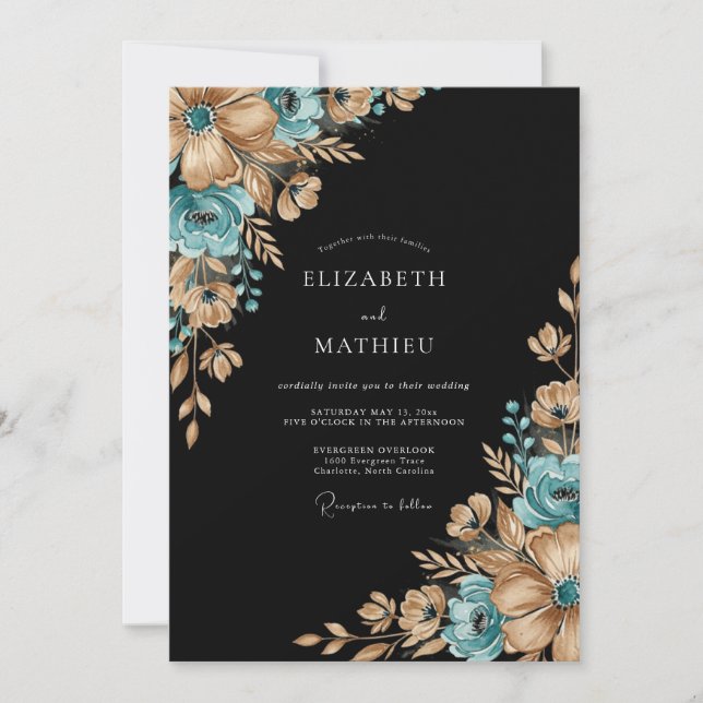 Convite Teal Gilded Botanical Romance Wedding (Frente)