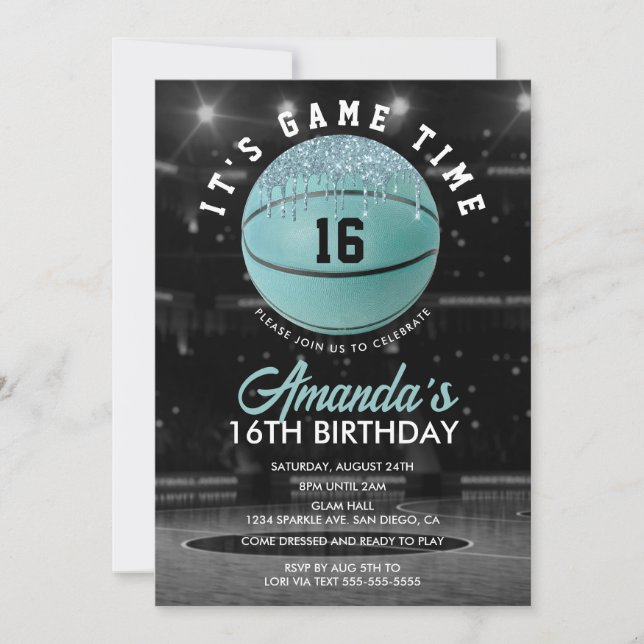 Convite Teal Girls Basball Birthday (Frente)