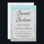 Convite Teal Glitter e Silver Sweet 16 Aniversário<br><div class="desc">Glitter de Teal Azul e Glama de Folha de Prata Doce Dezesseis Convites de aniversário para uma 16ª festa de festa de aniversário. Este convite moderno é perfeito para uma Festa de aniversário Teal Glitter e Silver Foil Girly Sweet 16. Entre em contato com o designer para obter itens correspondentes...</div>