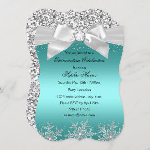 Convite Teal Glitter Jewel Arco Snowflake Quinceanera