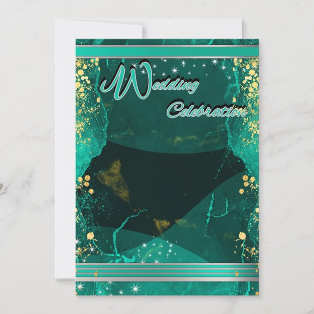 Convite Teal & Gold Marble Flat Card (Frente)