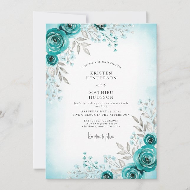 Convite Teal Graceful Winter Wedding (Frente)