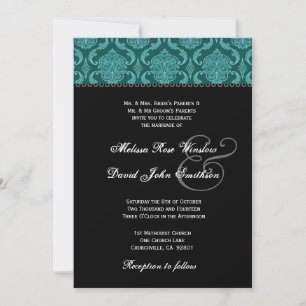 Convite Teal Green Damask and Black Wedding Ver2