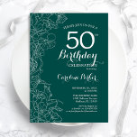 Convite Teal Green Floral 50ª Festa de aniversário<br><div class="desc">Floral Verde 50º Convite de aniversário. Design minimalista moderno com desenhos botânicos em destaque e letra de script de tipografia. Simples trendy convida cartão perfeito para uma festa de na moda. Pode ser personalizado para qualquer idade. Impressos convites Zazzle ou modelo de impressão digital instantânea para download.</div>