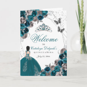 Convite Teal Green Silver Butterfly Quinceanera