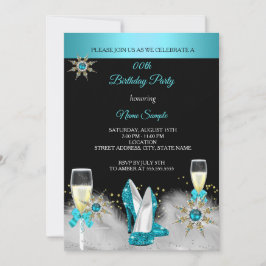 Convite Teal High Heels Black Dourado Champagne Party