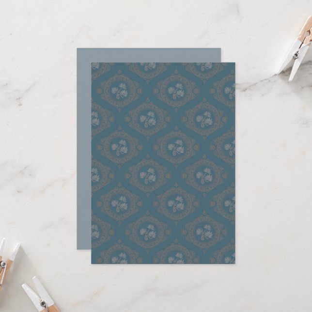 Convite Teal Imprimível Tapeçaria Rococo Mandala Ogee Dama (Frente/Verso In Situ)