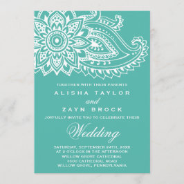 Convite Teal Indian Paisley Wedding