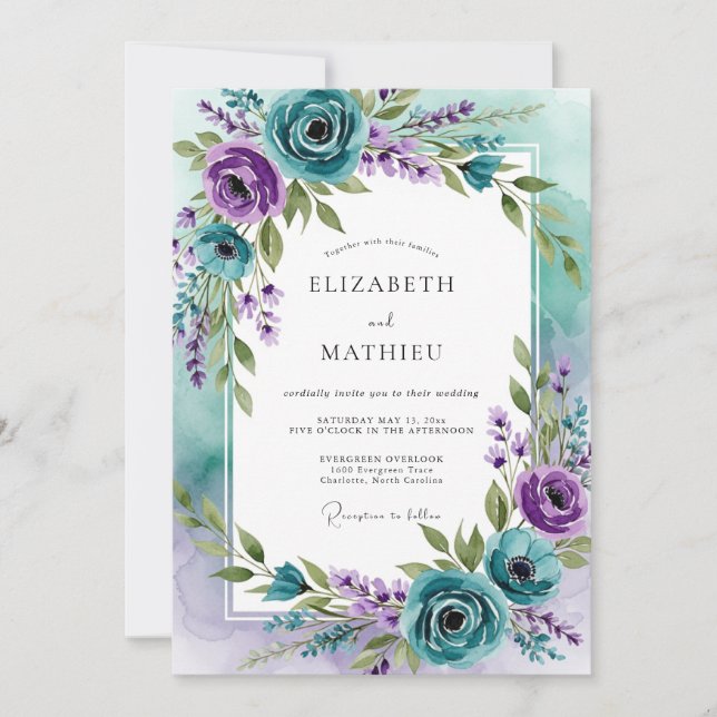 Convite Teal Lavender Captivating Spring Wedding (Frente)