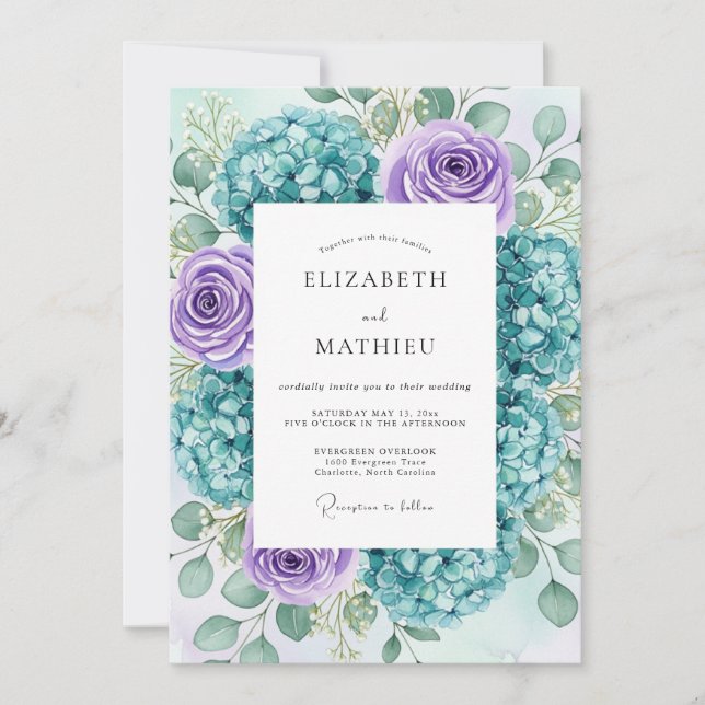 Convite Teal Lavender Lush Spring Wedding (Frente)